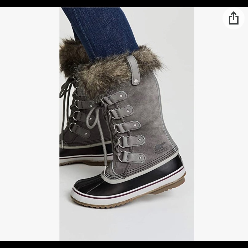 Sorel Joan of Arc blk leather fax fur Boots
